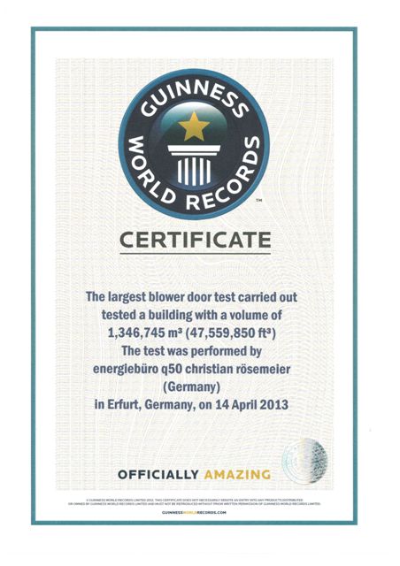 Германия, Эрфурт - Мировой рекорд по объему измеренного объекта с помощью установок BLOWERDOOR